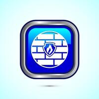 Firewall icon design illustration. Brick wall and fire icon, Internet security sign, Blue color square button design vector