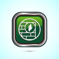 Firewall icon design illustration. Brick wall and fire icon, Internet security sign, Green color square button design vector
