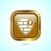 Firewall icon design illustration. Brick wall and fire icon, Internet security sign, Gold color square button design vector