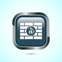 Firewall icon design illustration. Brick wall and fire icon, Internet security sign, Gray color square button design vector