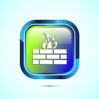 Firewall icon design illustration. Brick wall and fire icon, Internet security sign, Glossy square button design vector