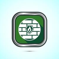 Firewall icon design illustration. Brick wall and fire icon, Internet security sign, Green shadow button design vector