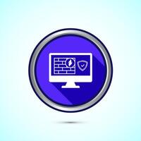 Firewall icon design illustration. Brick wall and fire icon, Internet security sign, Blue shadow button design vector