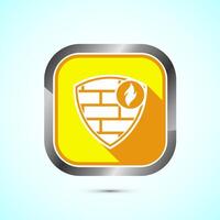 Firewall icon design illustration. Brick wall and fire icon, Internet security sign, Yellow shadow button design vector