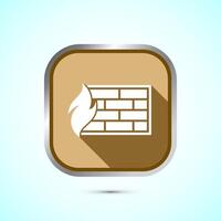 Firewall icon design illustration. Brick wall and fire icon, Internet security sign, Gold shadow button design vector