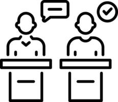 Debate competition between two students, line style icon vector