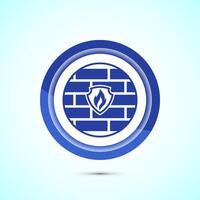 Firewall icon design illustration. Brick wall and fire icon, Internet security sign, Blue color button design vector