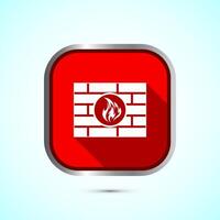 Firewall icon design illustration. Brick wall and fire icon, Internet security sign, Red shadow button design vector