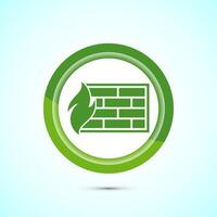 Firewall icon design illustration. Brick wall and fire icon, Internet security sign, Green color button design vector