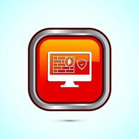 Firewall icon design illustration. Brick wall and fire icon, Internet security sign, Orange color square button design vector