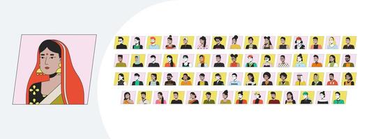 Avatars cartoon flat illustrations mega bundle. Young multicultural users representation 2D images isolated on white. Social media users profiles design collection drawings colorful vector