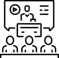 Students listening recorded lecture icon in linear style vector