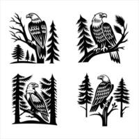 eagle sitting tree branch vector