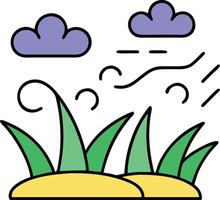 Windy Day Illustration Clouds, Grass, and Blowing Wind vector