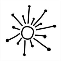 Hand drawn spoke sun. Cute doodle spoke sun, perfect for adding warmth and joy to kids artwork. Ideal spoke sun design for playful decorations, cheerful themes in creative projects. Firework, splash vector