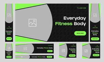 Daily fitness web set banner design for social media post, daily workout exercise web bundle banner design, fully customizable eps 10 file format vector