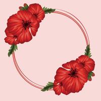template for holiday cards consisting of red outlines of circles and open buds of red poppies, green leaves and closed buds, template for postcards, invitations and banners vector