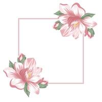 festive, conceptual poster with a square frame in the middle with open pink magnolias on either side of the frame, for cards, invitations or banners vector