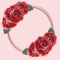 template for holiday cards consisting of red contours of circles and open buds of red roses, green leaves, template for postcards, invitations and banners vector