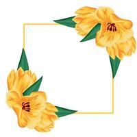 festive, conceptual poster with a square frame in the middle with open yellow tulip buds on either side of the frame, for cards, invitations or banners vector