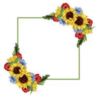 festive, conceptual poster with a square frame in the middle with open wildflowers on either side of the frame, for cards, invitations or banners vector