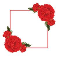 festive, conceptual poster with a square frame in the middle with open red carnations on both sides of the frame, for cards, invitations or banners vector
