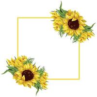 festive, conceptual poster with a square frame in the middle with open sunflower buds on either side of the frame, for cards, invitations or banners vector