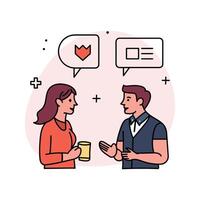 a man and woman talking to each other with speech bubbles vector