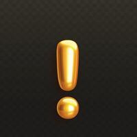 Glossy golden 3d exclamation mark icon in realistic style vector