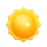 Yellow glossy sun icon with rays in realistic style isolated on white background. Weather icon design for website and mobile app. 3d sunny day sign vector
