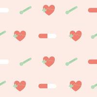 A pattern with pills and heart on a pink background vector