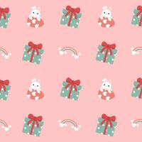 A pattern with a bunny and a bow on a pink background vector