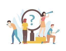 Cartoon Color Characters People and Searching Concept. vector