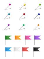 set with realistic pins and pin flags for notebook. Equipment for Organizers and planners. vector