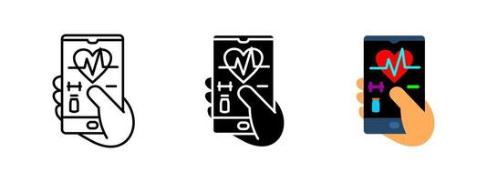 Health tracking app icon. Mobile fitness monitoring illustration. Wellness application symbol. Digital exercise data sign. Smartphone healthcare interface concept. vector