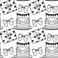 Patterns of cakes and gifts create a festive atmosphere in a cheerful design vector