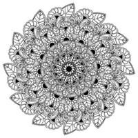 Abstract outline mandala with doodle flowers and leaves, tangled coloring page for activity or design vector