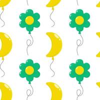 Colorful balloon pattern featuring flowers and moon shapes on a white background vector