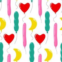 Colorful balloon pattern featuring hearts, bananas, and abstract shapes on a white background vector