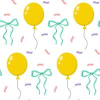 Colorful yellow balloons and bows create a festive pattern for celebrations and parties vector