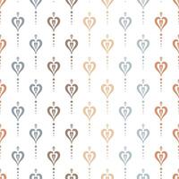 seamless pattern with stylized hearts hanging from a row of small dots. Background with elements in alternating shades of pastel colors. Delicate simple bohemian backdrop for textile, linen, shirts vector