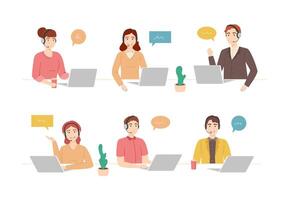 Cartoon Color Characters People Call Center Agents Set Concept. vector