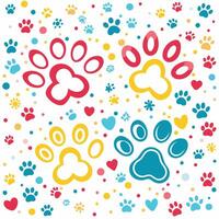 paw prints and hearts on a white background, vector
