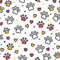 seamless pattern with paw prints and hearts vector
