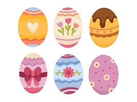 Cartoon set with different easter cute eggs ornament on white background. illustration of easter symbol. vector