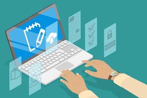 3D Isometric Flat Conceptual Illustration of Document Management. vector