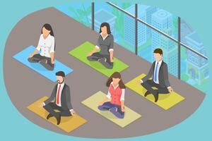 3D Isometric Flat Conceptual Illustration of Meditation At Work. vector