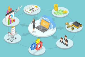 3D Isometric Flat Conceptual Illustration of Cloud ERP vector