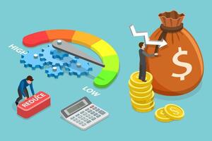 3D Isometric Flat Conceptual Illustration of Cost Reduction vector