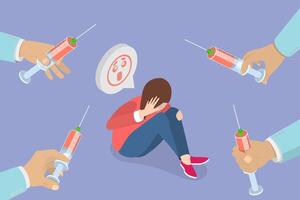 3D Isometric Flat Conceptual Illustration of Fear Of Needles. vector